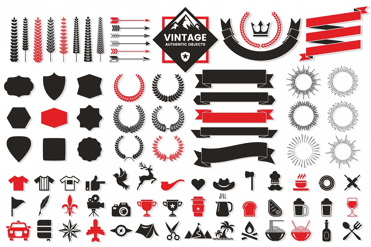 Vintage Badge & Objects Vector Set example image 1