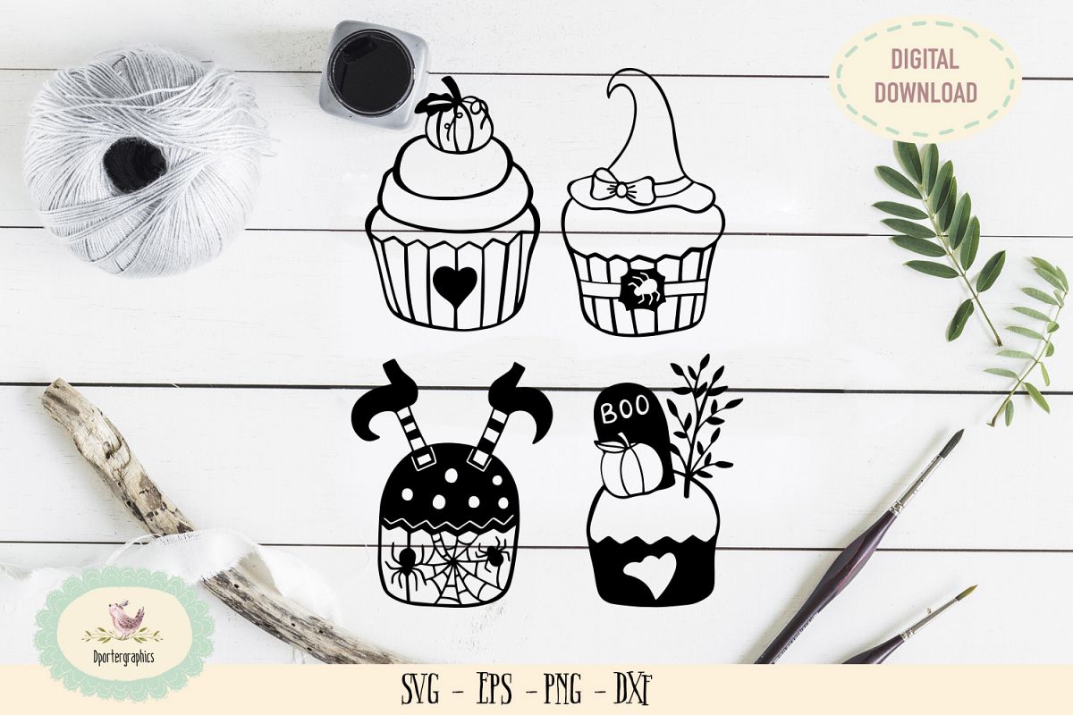 Halloween cupcakes bundles SVG PNG example image 1