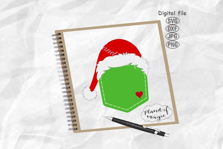 Santa Pocket Svg, Santa Hat Pocket Svg, Santa Hat Cut File example image 1