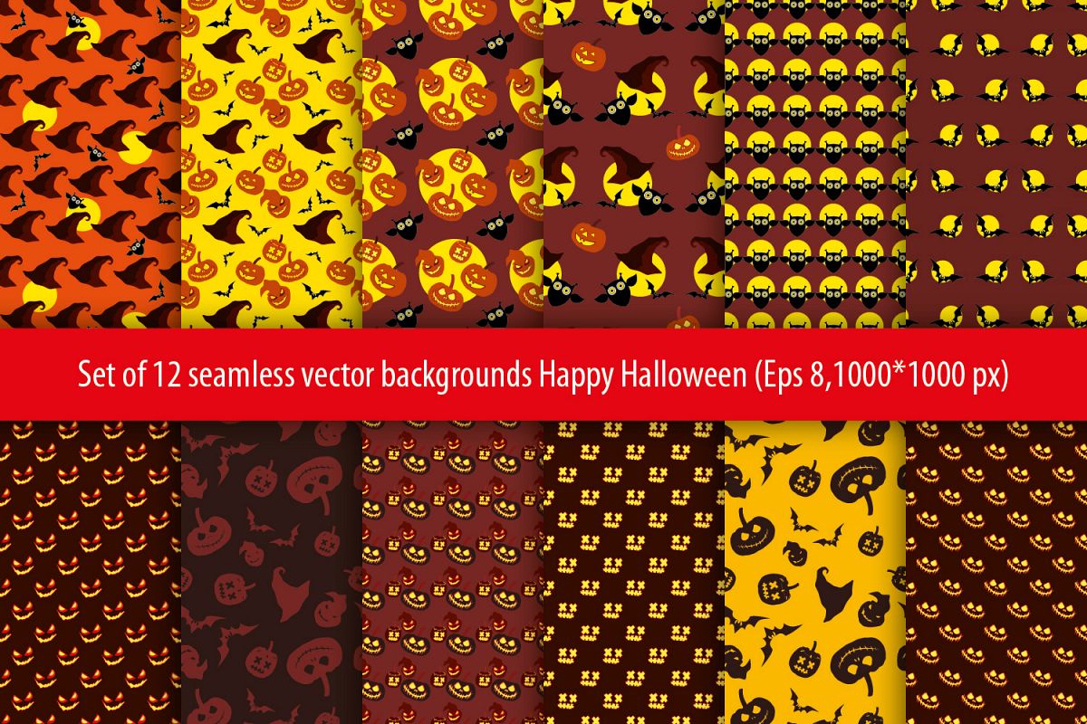 Set of 12 seamless vector backgrounds Happy Halloween. example image 1