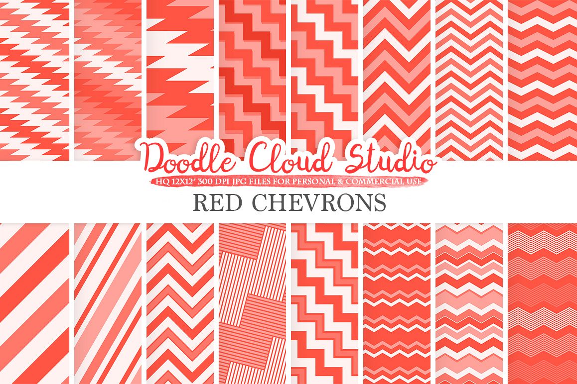 Red Chevron digital paper, Chevron Stripes Scarlet patterns, Zig Zag lines Vermilion backgrounds, Instant Download Personal & Commercial Use example image 1