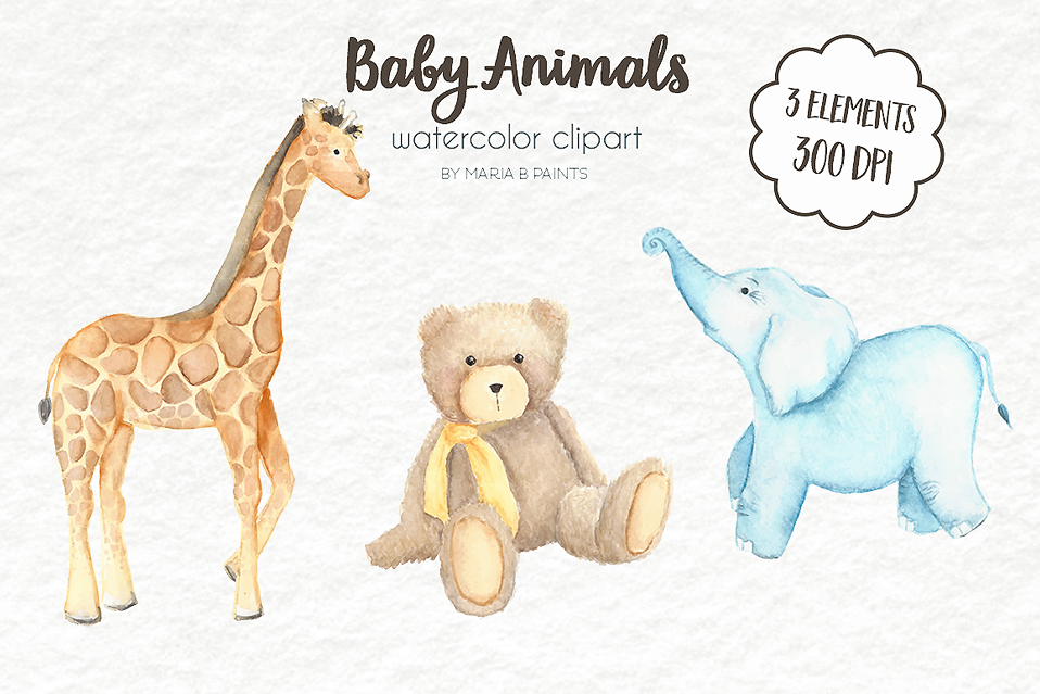 Download Watercolor Clip Art - Baby Animals