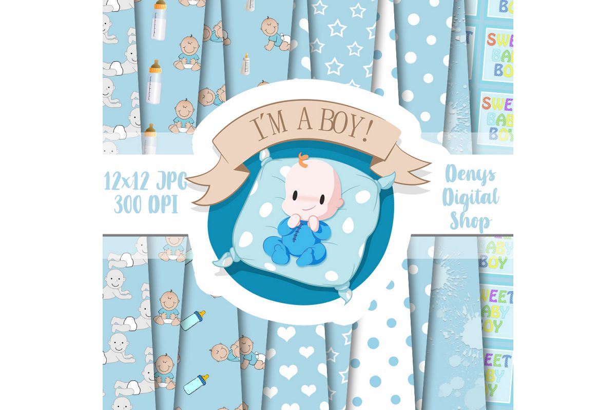 Baby Boy, Baby Shower, Blue Baby Patterned, Scrapbook,50OFF example image 1