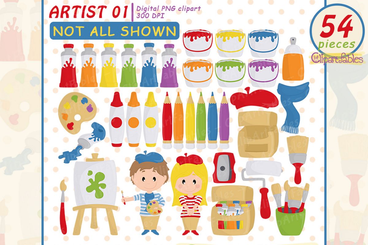 Artist clipart, Cute painting clip art, Colorful art example image 1