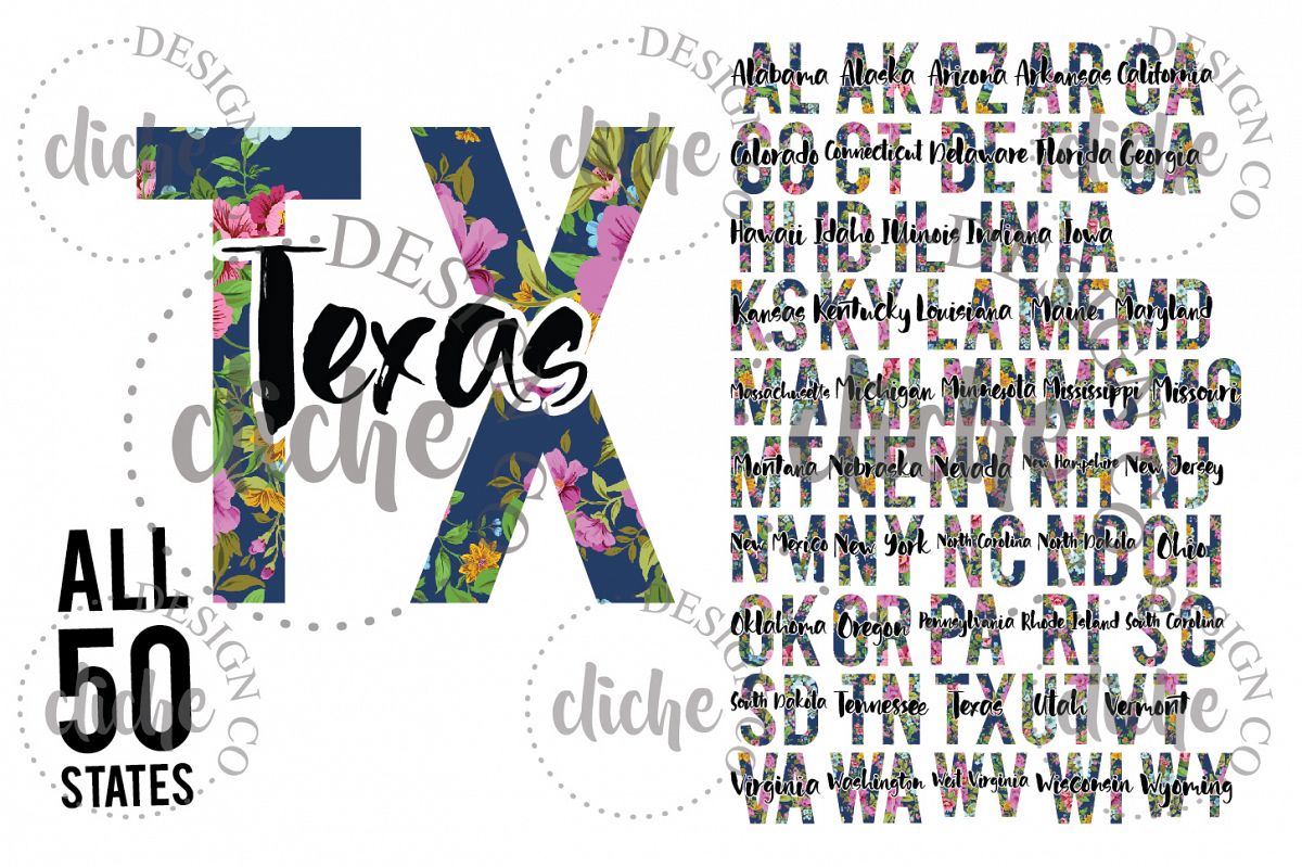 Floral State Sublimation Design Bundle example image 1