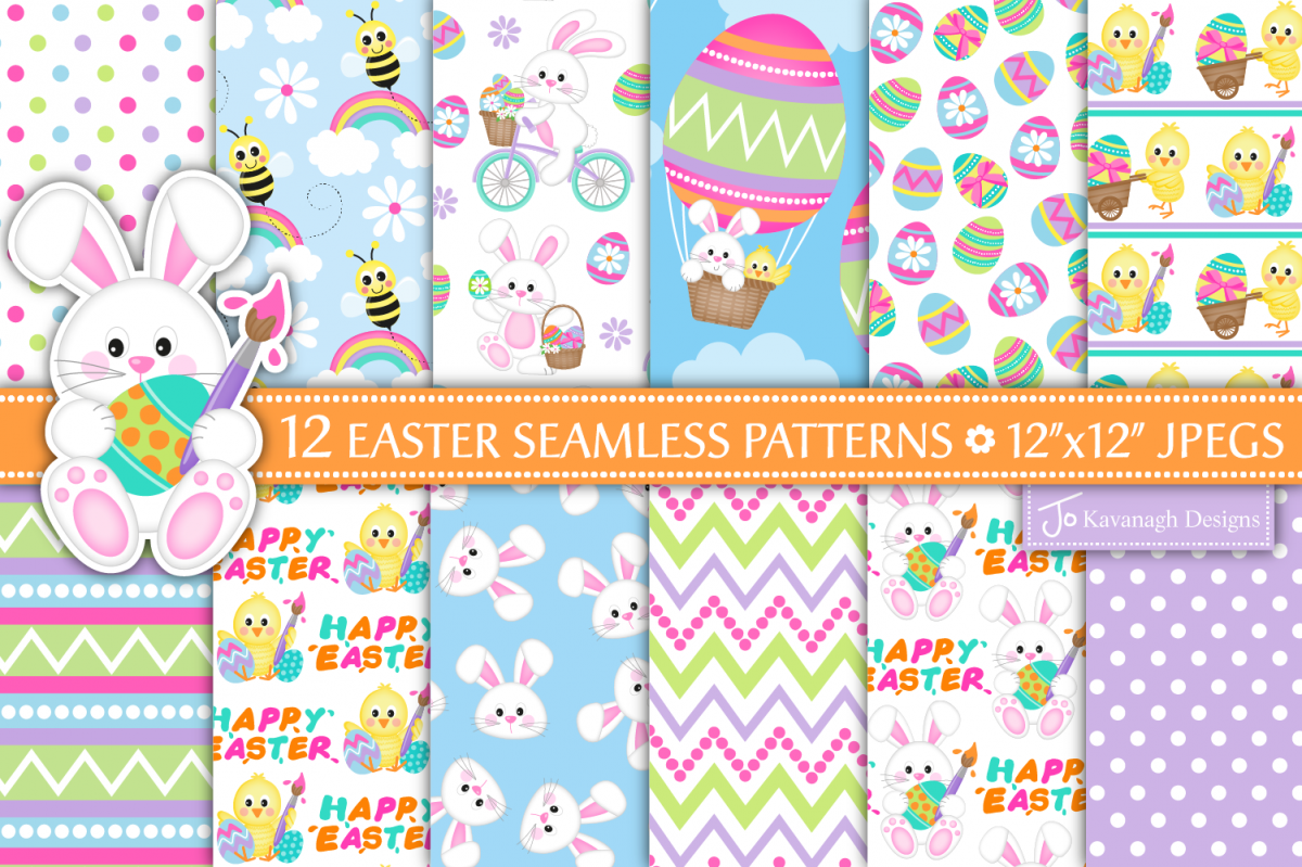 easter bunny digital paper, Easter seamless patterns -P38 example image 1