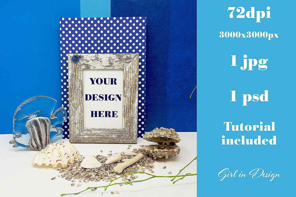 Feminine Beach Frame Mockup with Fish and Shells example image 1