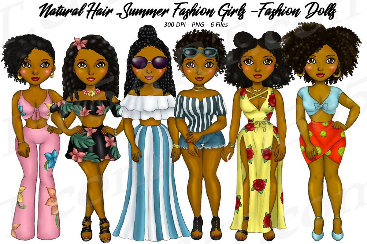 Summer Fashion Girls Planner Clipart, Natural Hair PNG example image 1