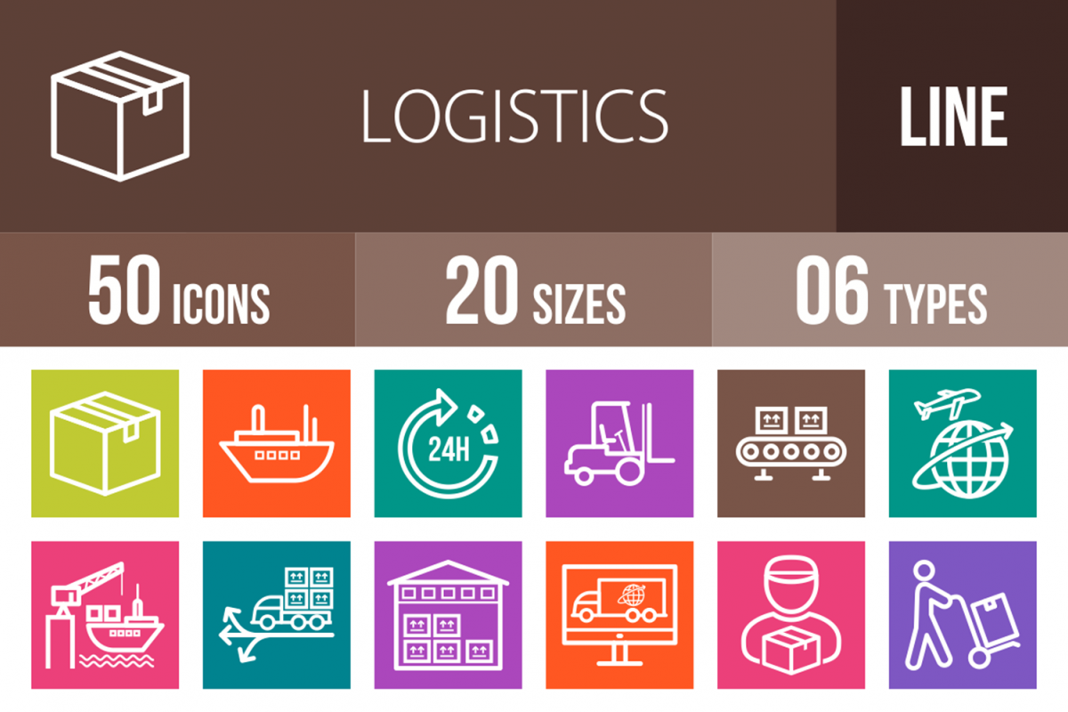 50 Logistics Line Multicolor B/G Icons example image 1