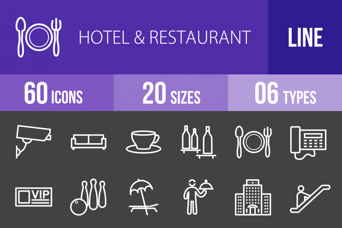 60 Hotel & Restaurant Line Inverted Icons example image 1