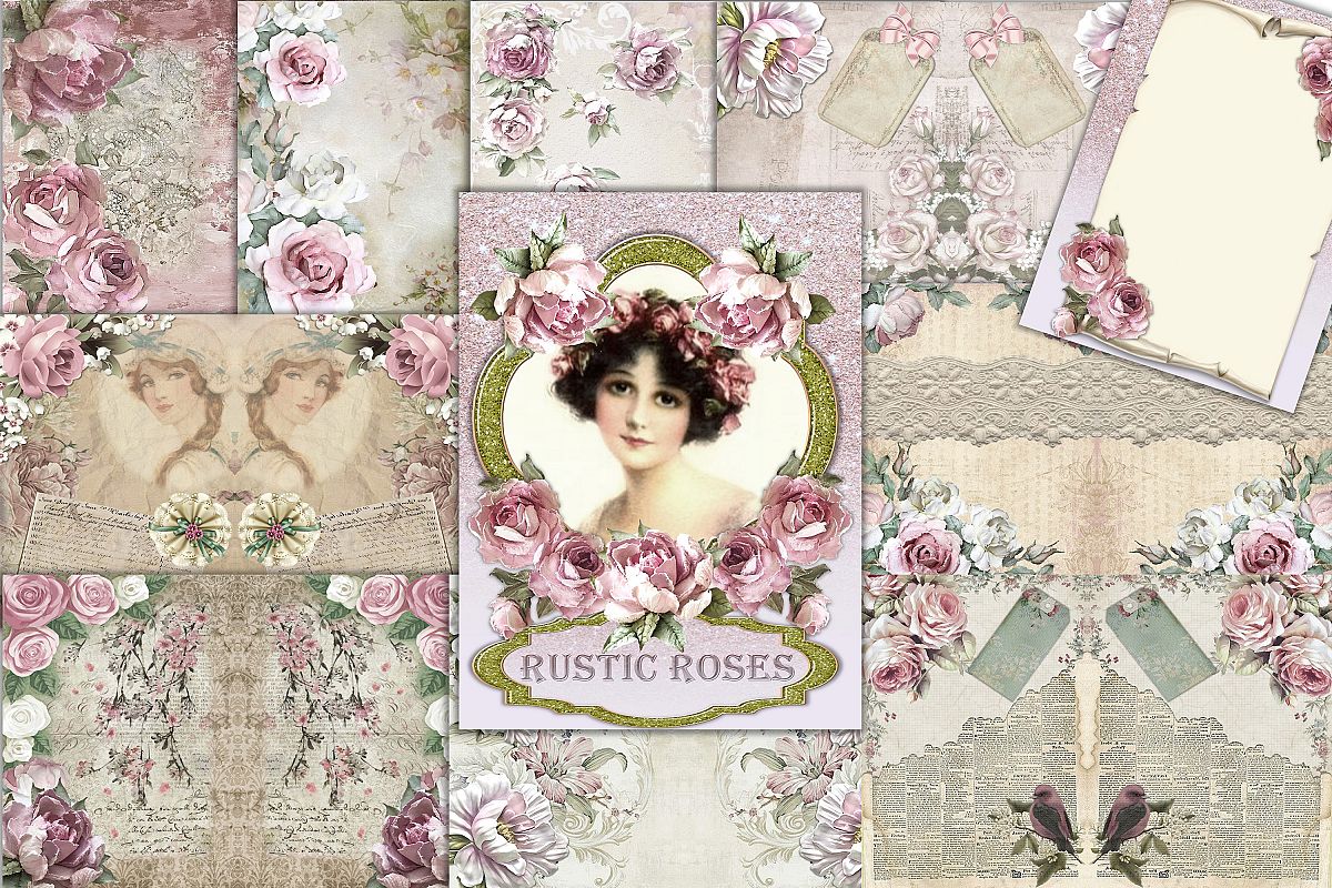 20 Journaling Background papers. Rustic Roses Commercial Use example image 1