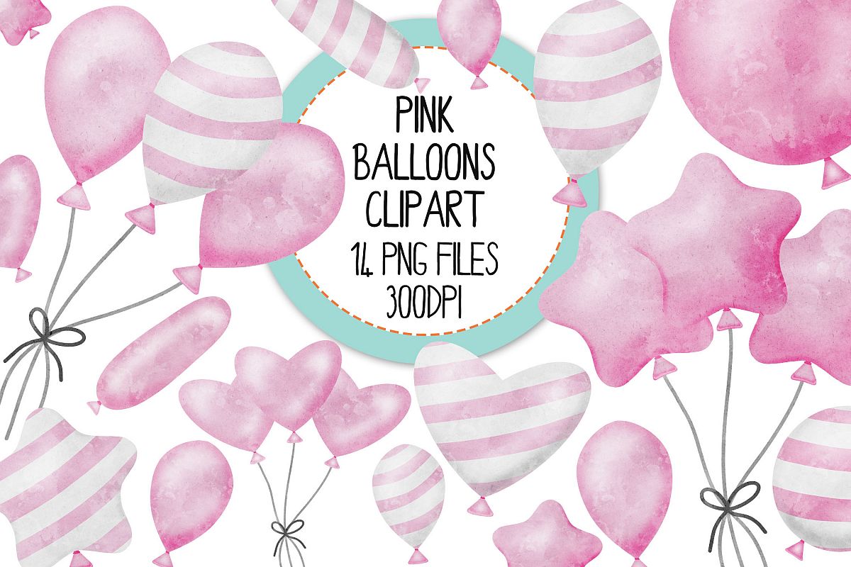 Pink Watercolor Balloon Clipart Set example image 1
