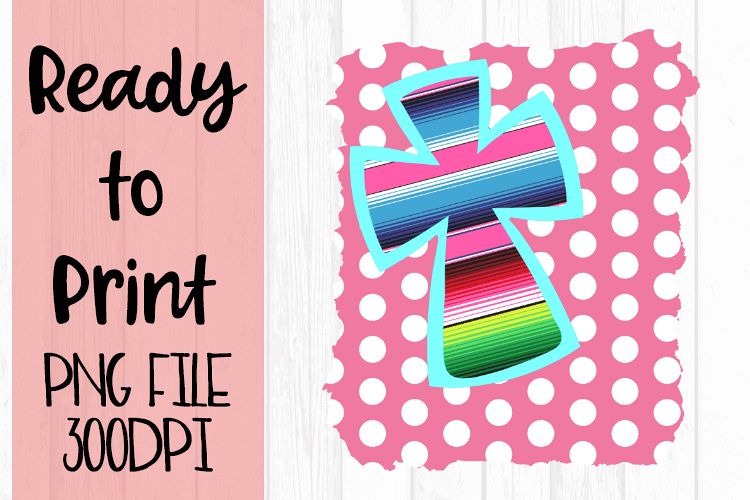Serape Cross on Pink Dots Ready to Print example image 1