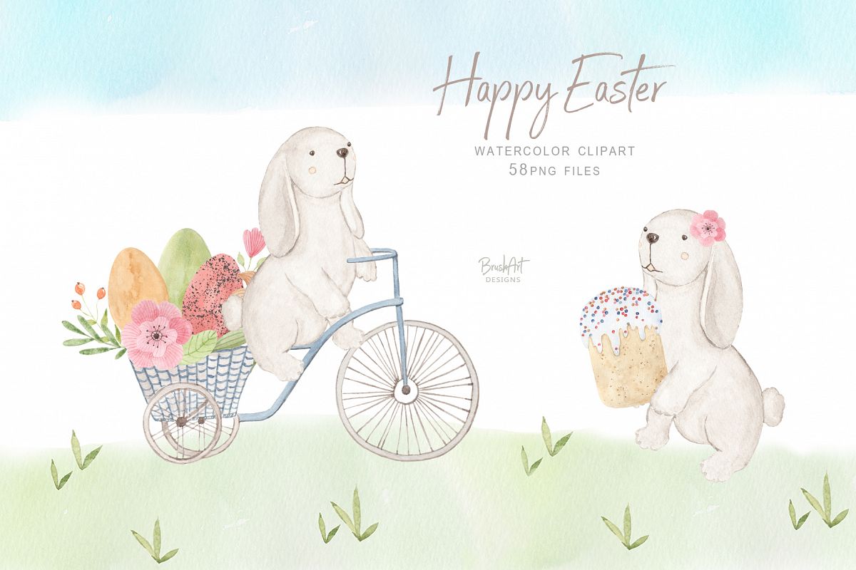 Happy Easter. Watercolor clipart. example image 1