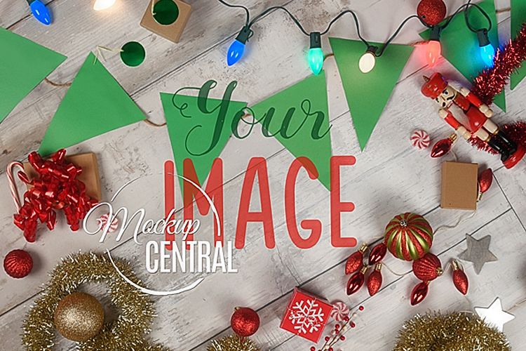 Festive Christmas Background Tabletop Mock Up, JPG Mockup example image 1