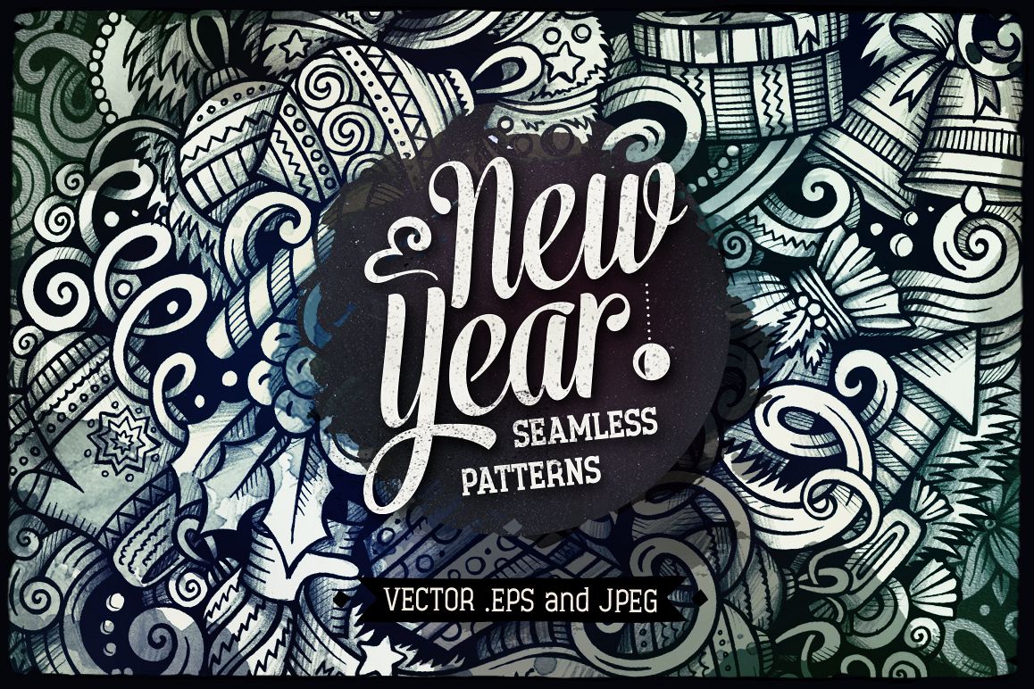 New Year Graphic Doodle Patterns example image 1