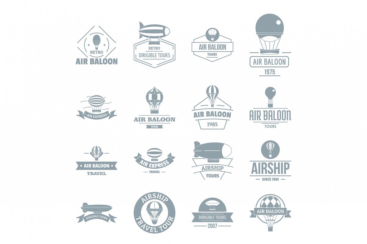 Air balloon icons set, simple style example image 1