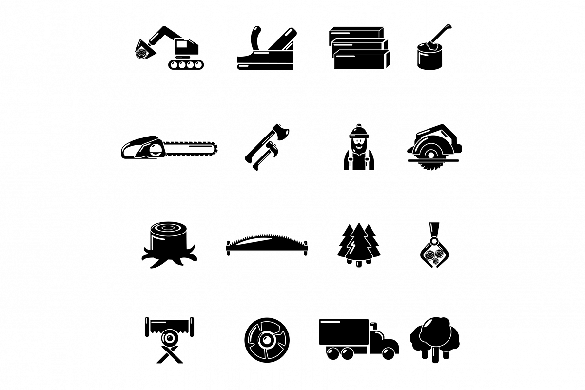 Timber industry icons set, simple style example image 1