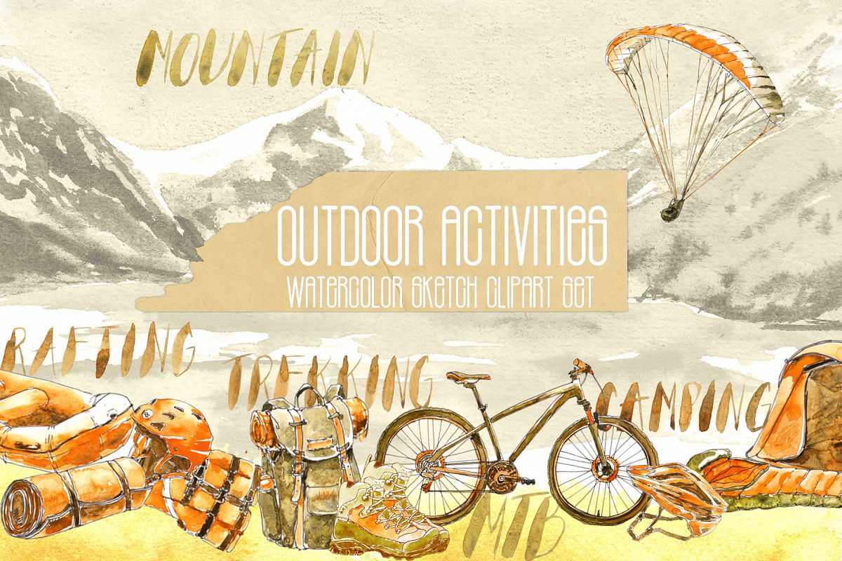 Outdoor Activities Watercolor Sketch example image 1