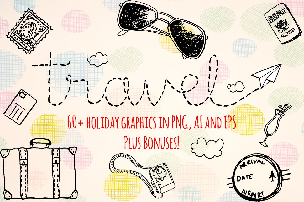 60 Hand Drawn Travel, Trip and Holiday Vector Graphics example image 1