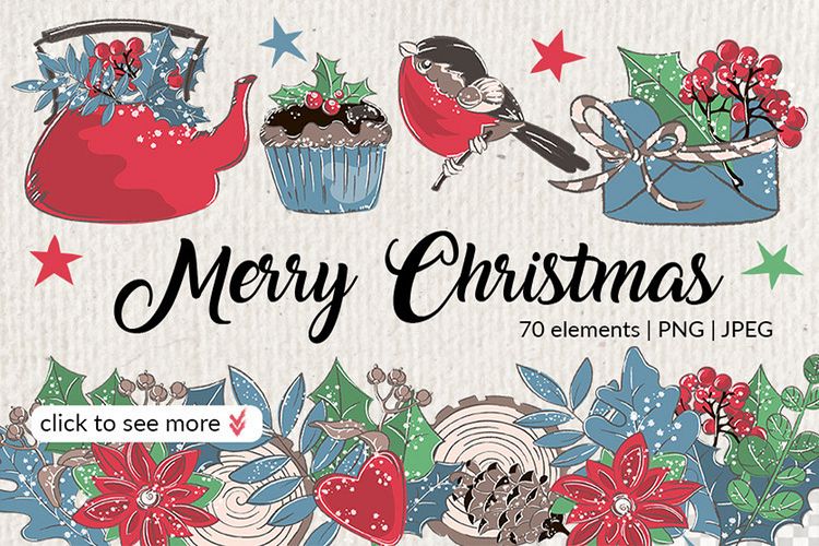 MERRY CHRISTMAS Color Clipart Illustration Set example image 1