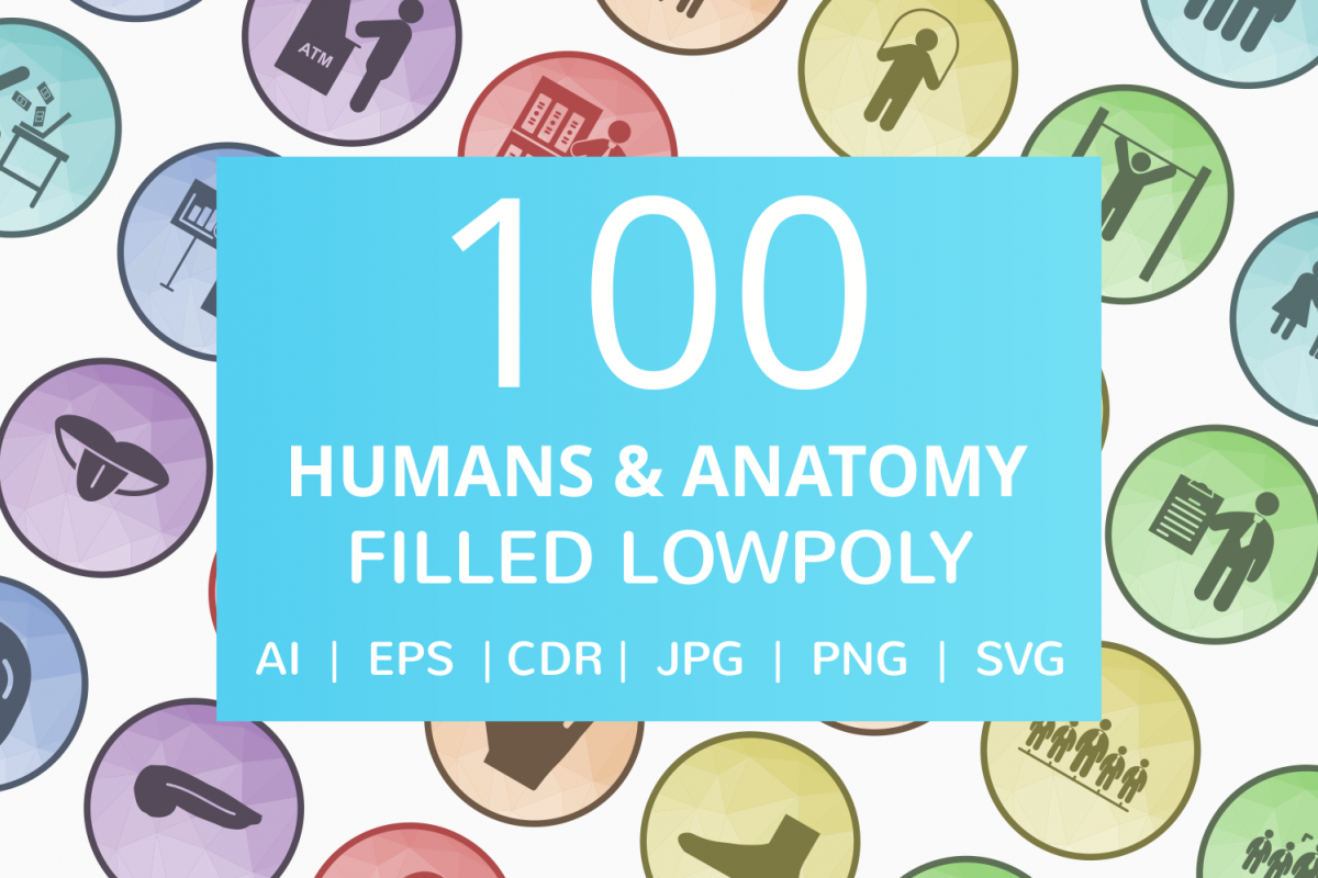 100 Humans & Anatomy Filled Low Poly Icons example image 1