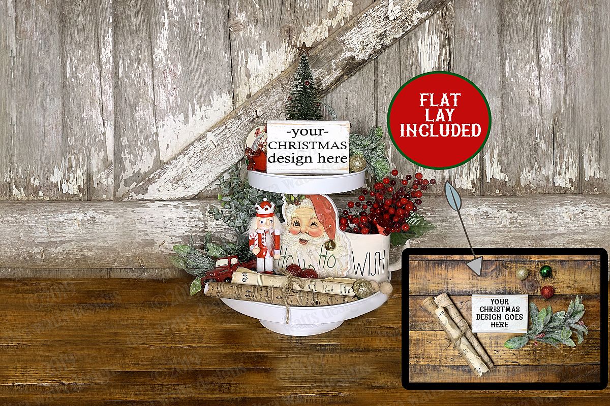 Christmas Tiered Tray Mockup Set with Flat Lay Included example image 1