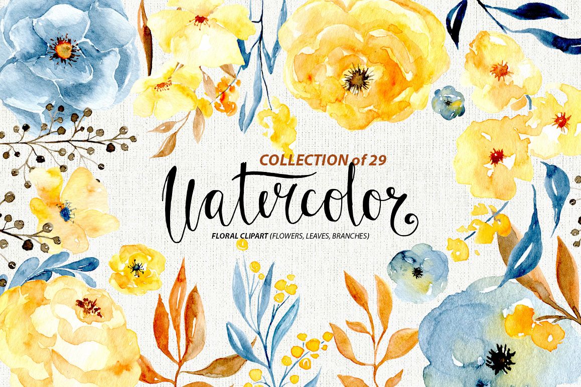 Watercolor flowers, branches, leaves example image 1