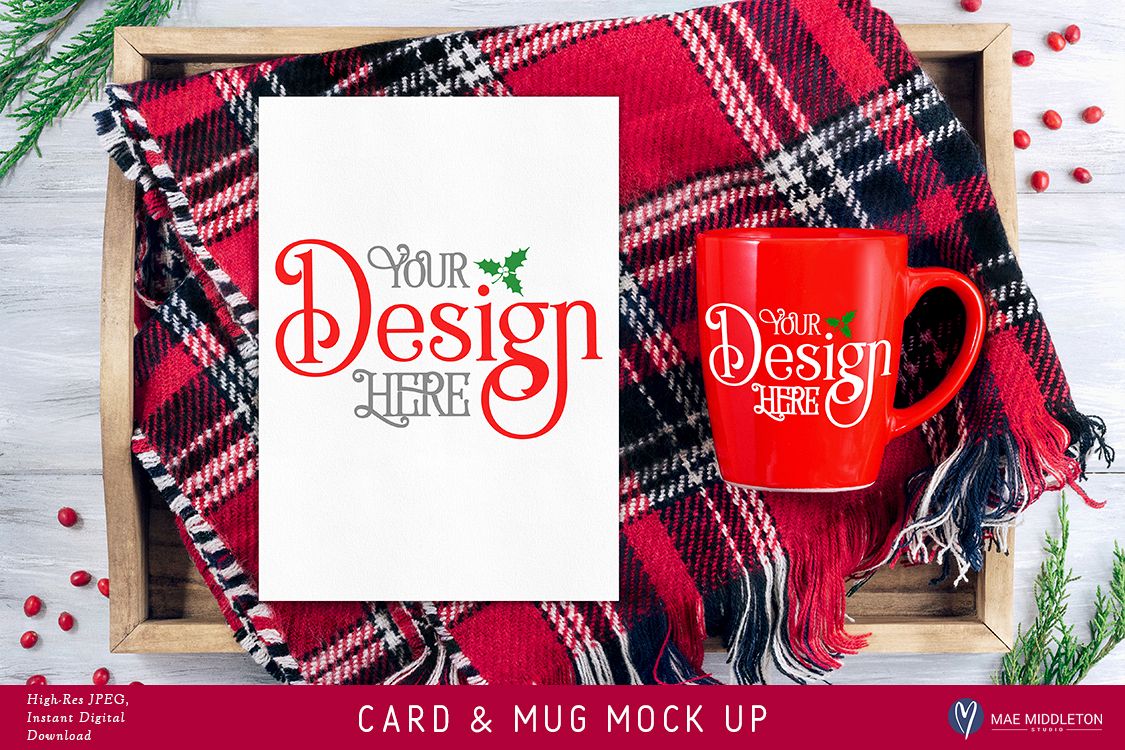 Card, red mug mock up for Christmas example image 1