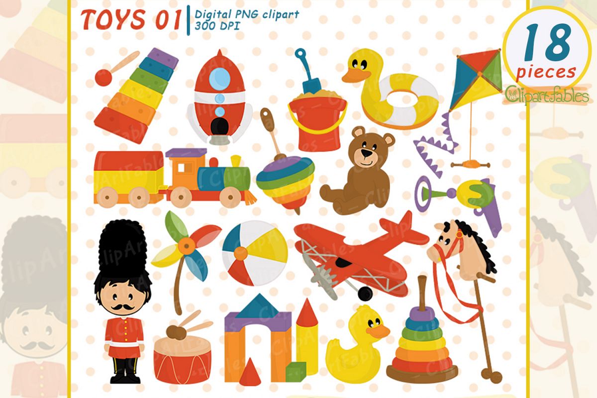 Cute kids toys clipart, wooden toys - INSTANT download example image 1