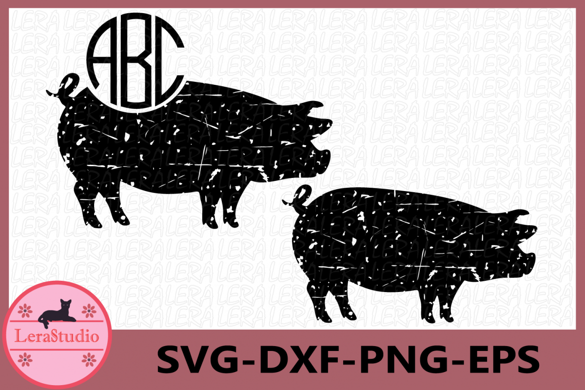Pig Grunge SVG, Bacon Farm svg, Animals Svg, Distressed, Pig example image 1