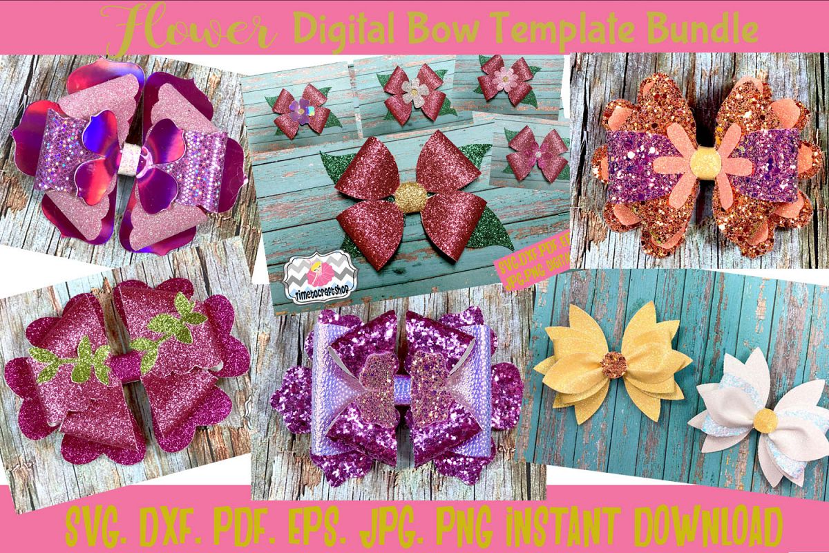 SVG, PNG, DXF, PDF, JPEG Flower Hair Bow Template Bundle (253275