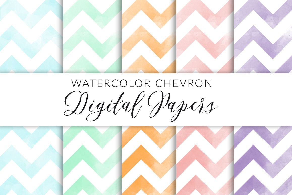 Watercolor Chevron Digital Paper example image 1