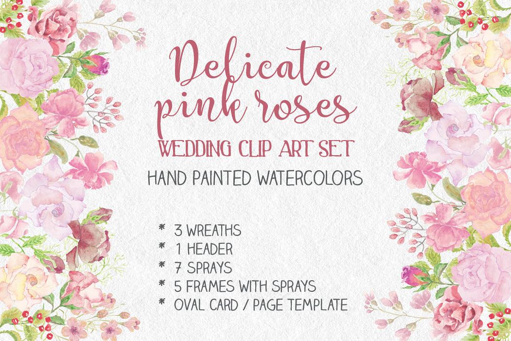 Wedding clip art bundle in blush roses example image 1
