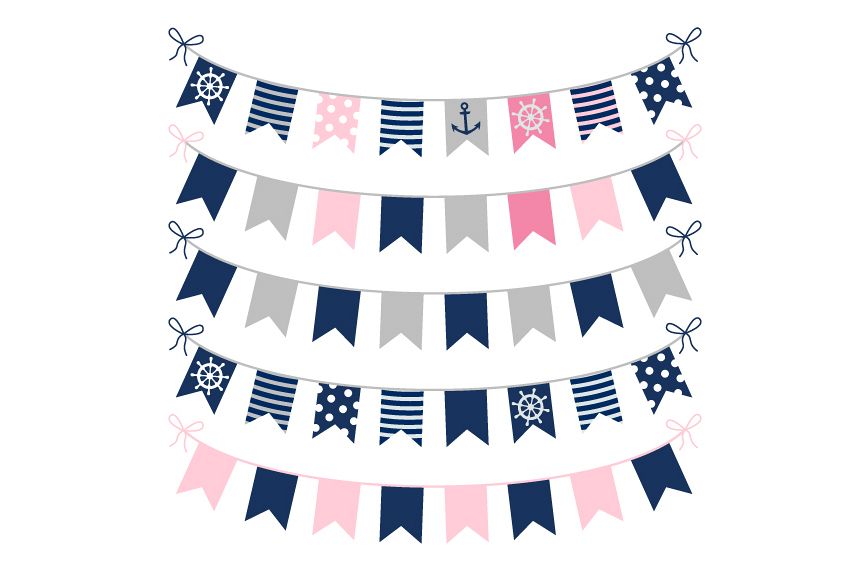 Cute nautical bunting clipart, Girl birthday party banner example image 1