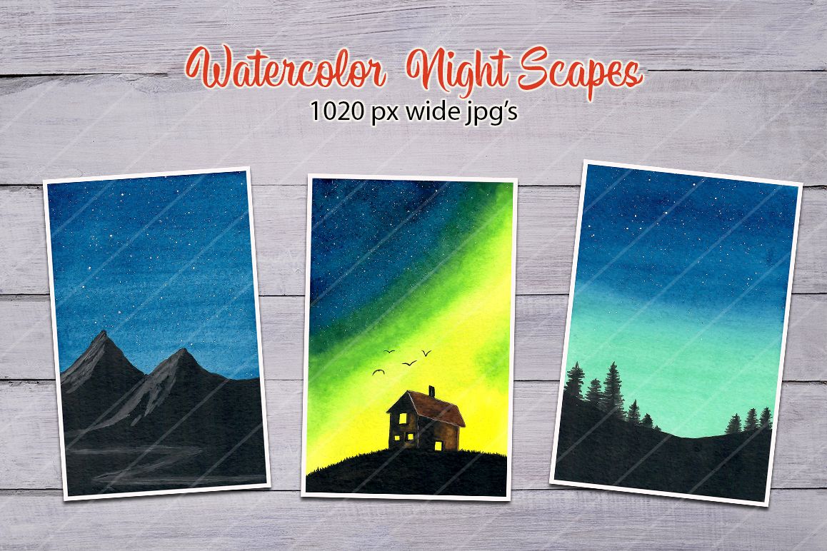 Watercolor Night Scape images/backgrounds example image 1