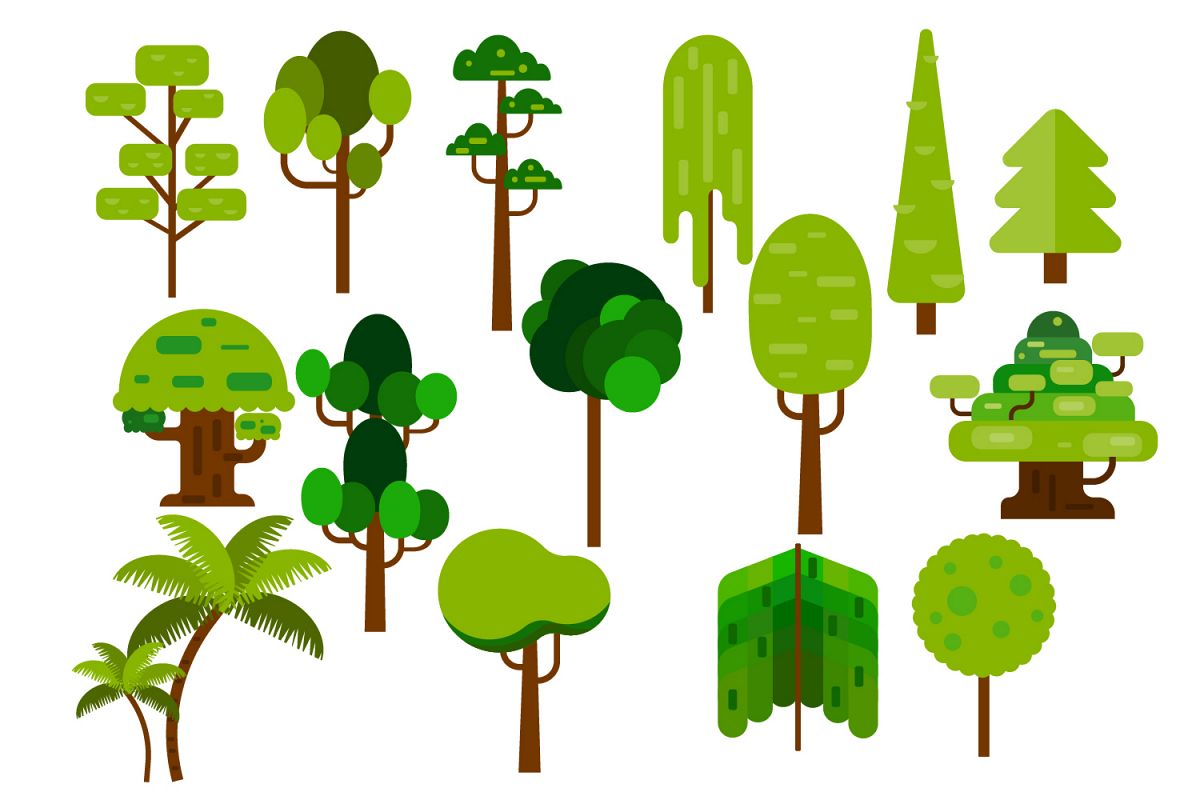 Cartoon tree elements flat design, Flat tree example image 1