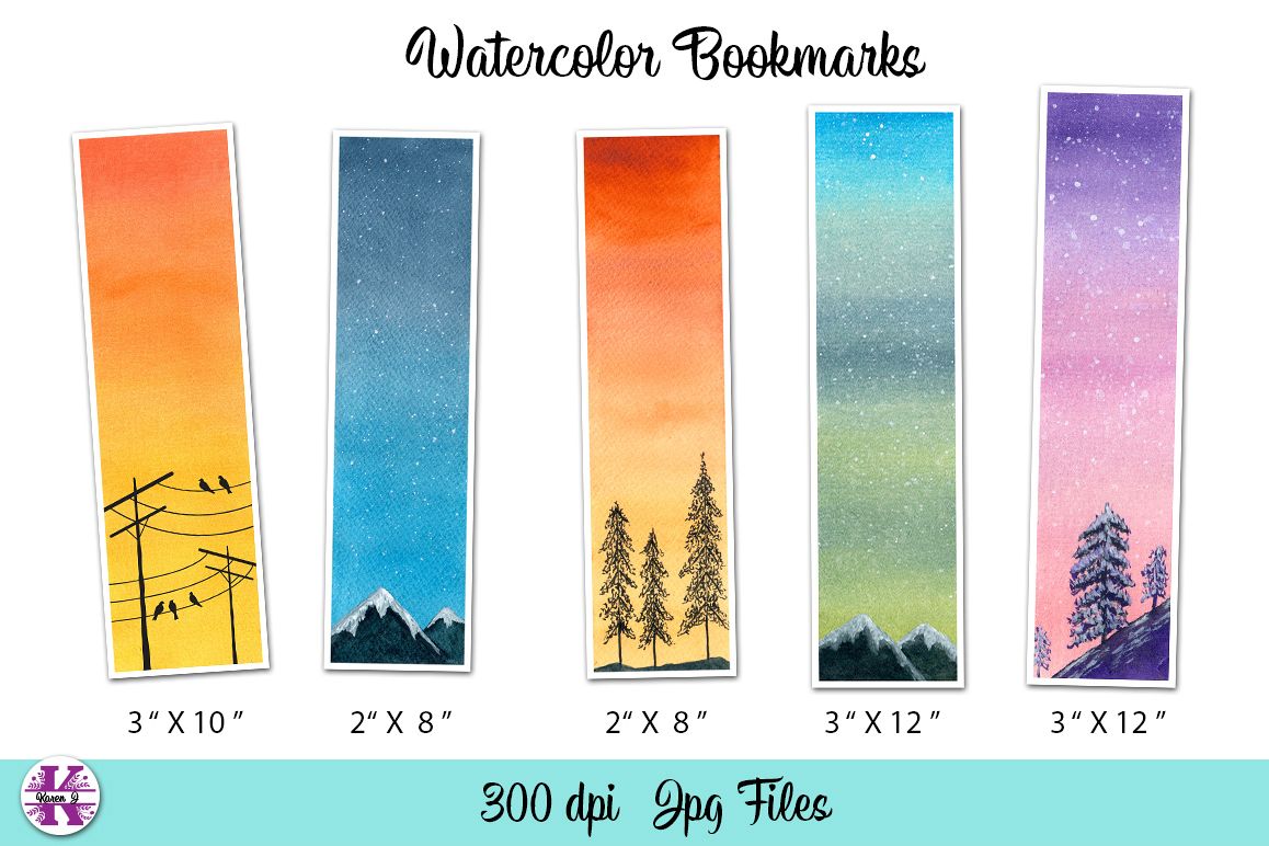 5 watercolor bookmarks