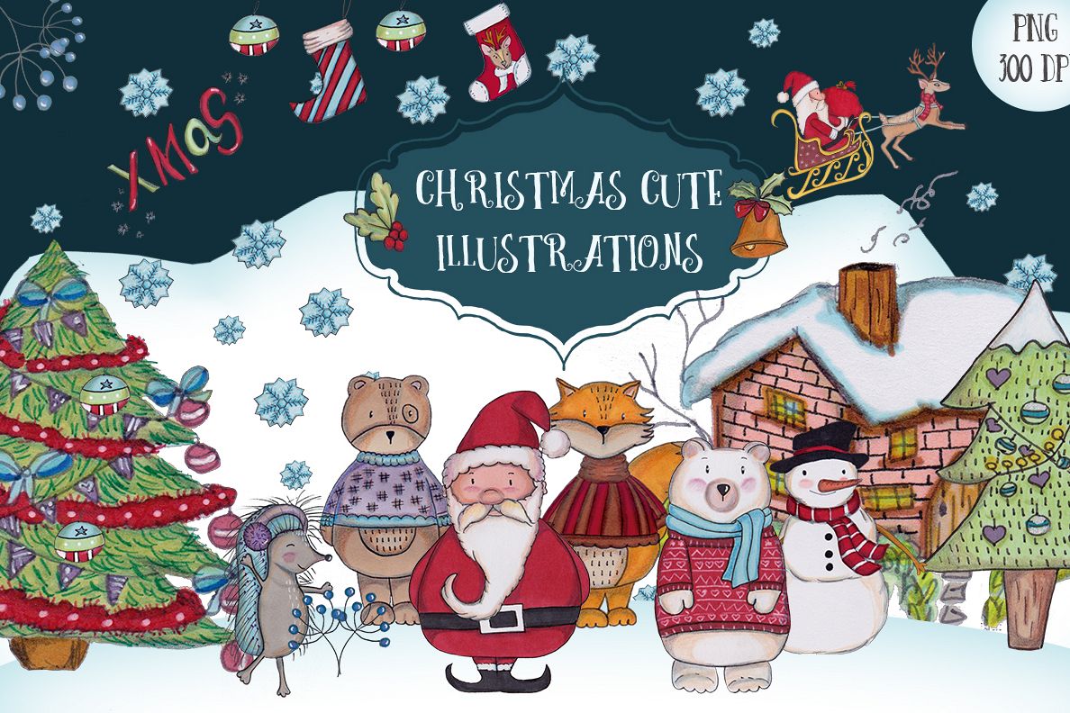 A Christmas cute illustrations set example image 1