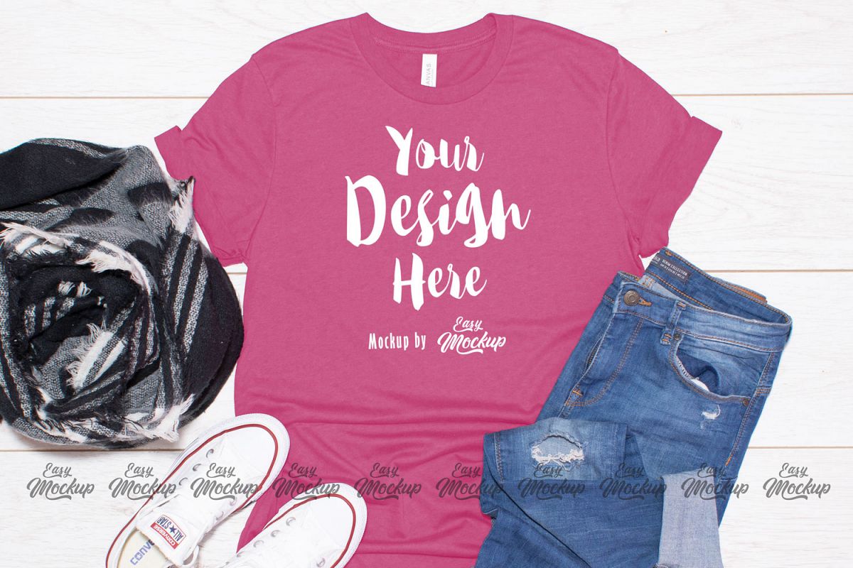 Heather Raspberry Bella Canvas 3001 T Shirt Mockup example image 1