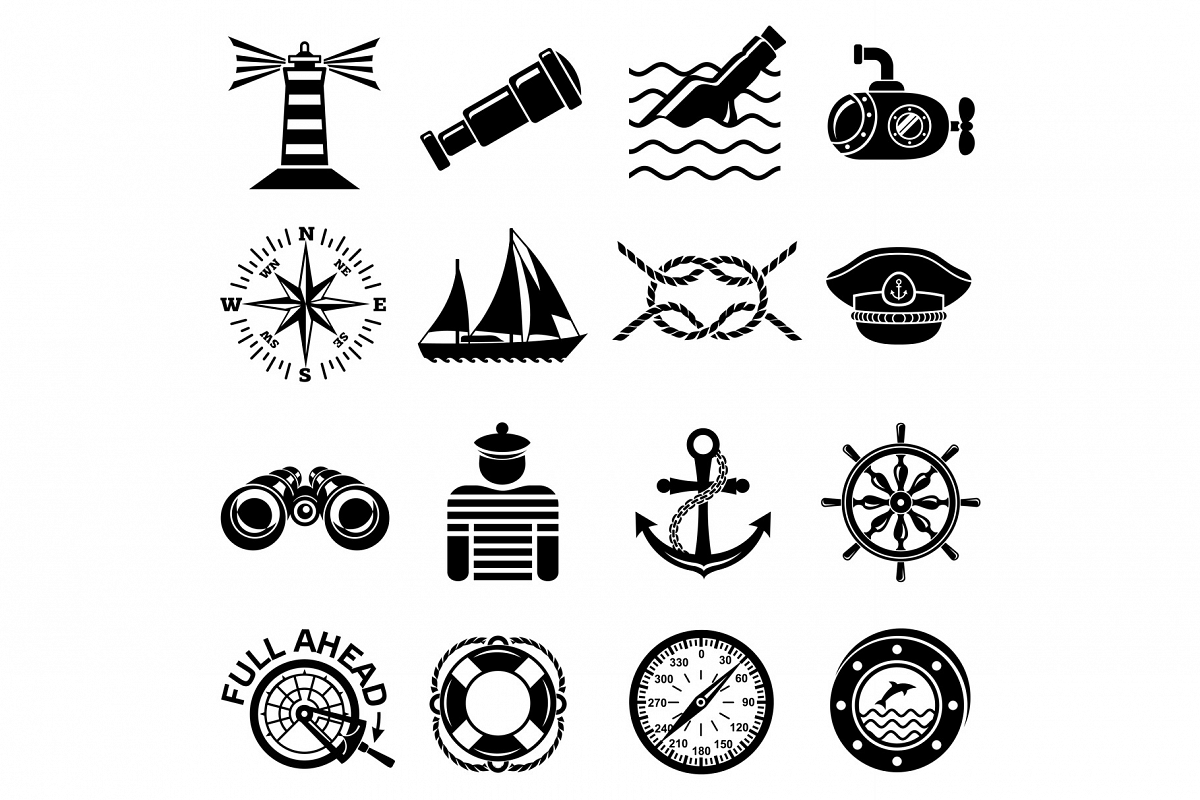 Nautical icons set, simple style example image 1