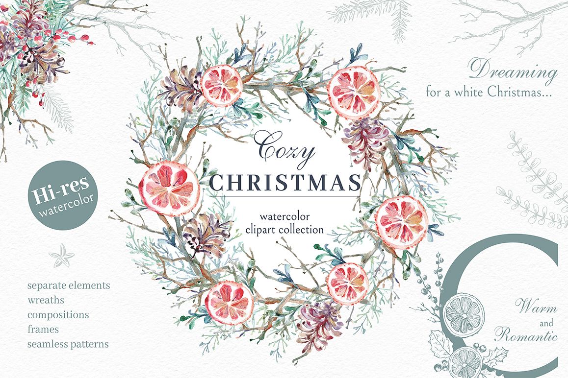 Cozy CHRISTMAS. Watercolor graphic kit. example image 1