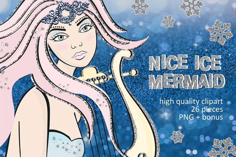 ICE MERMAID Glitter Christmas Illustration Set example image 1