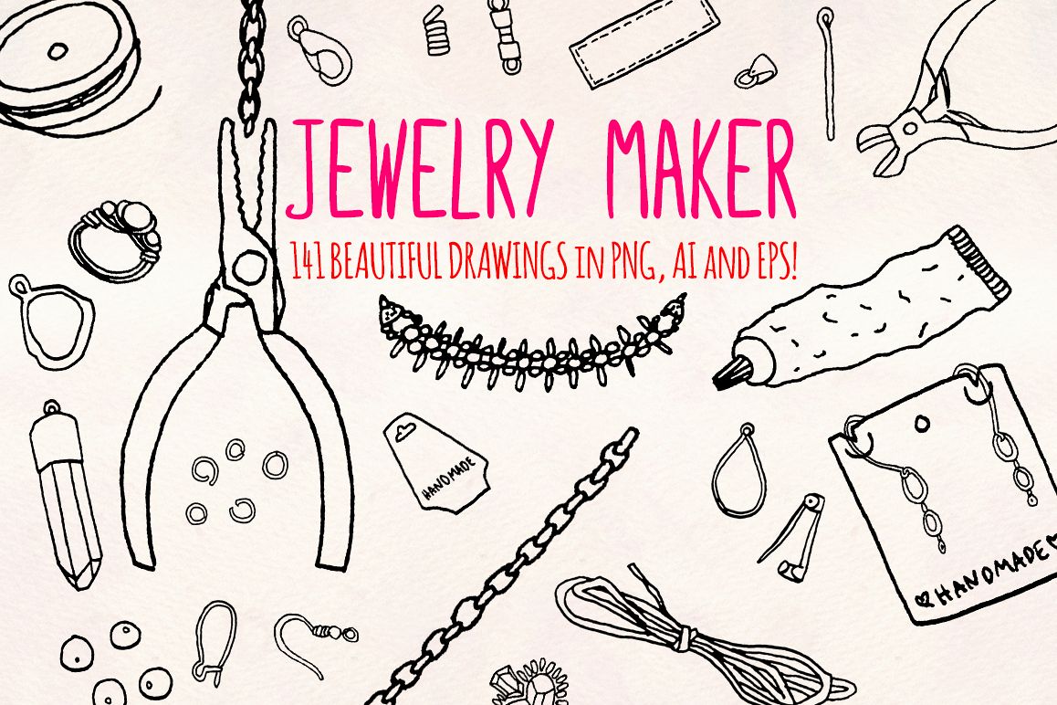 40 Jewelry and Craft Making Hand Drawn Graphics Bundle example image 1