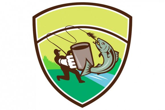 Fly Fisherman Mug Salmon Crest Retro example image 1