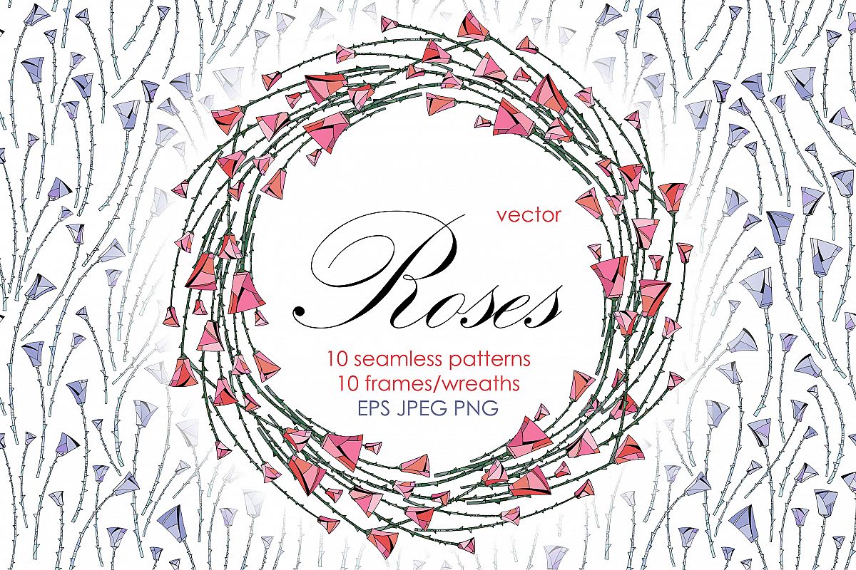 Roses patterns and frames. Flowers vector illustrations. example image 1