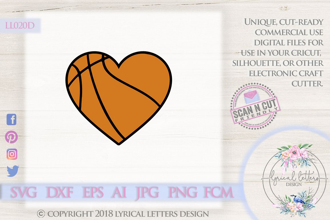 Basketball Heart SVG DXF Cut File LL020D example image 1