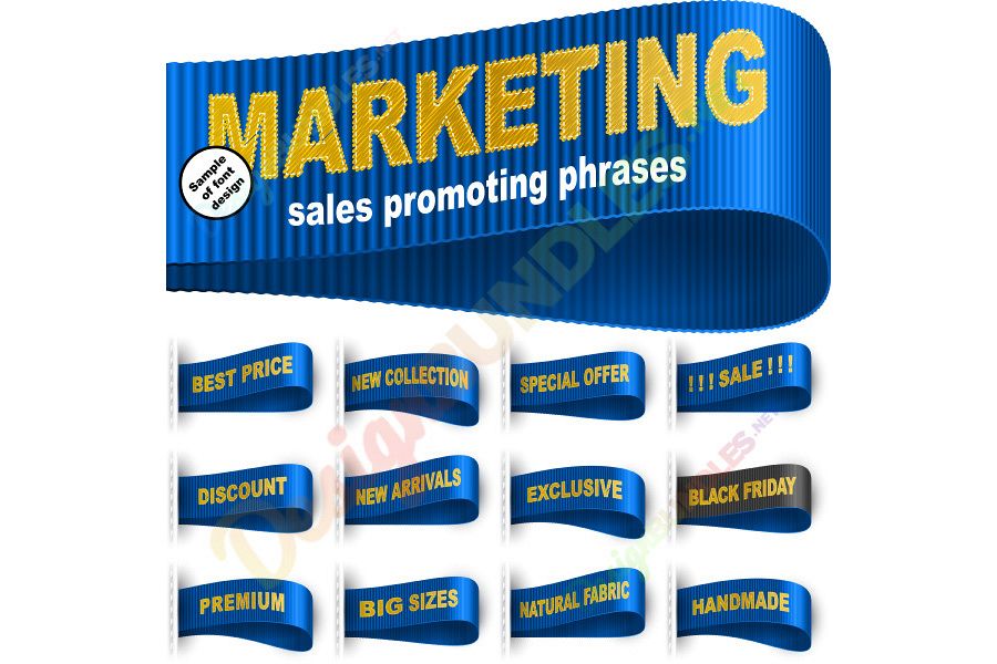 Vector Marketing Tag Label Clothes Sticker Sewn Phrase Set Blue example image 1