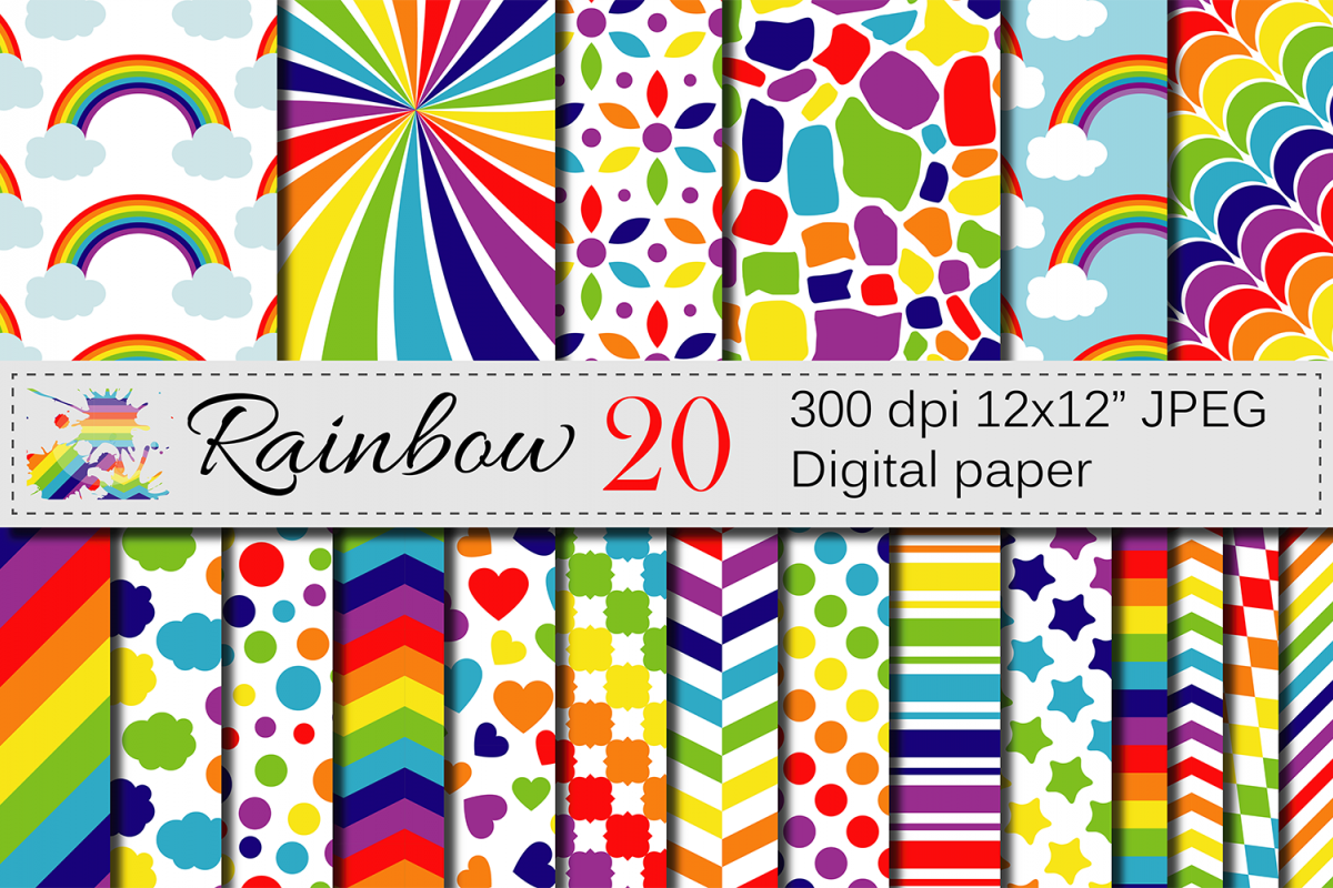 Rainbow Digital Paper Pack / Multicolored Scrapbooking Papers / Rainbow