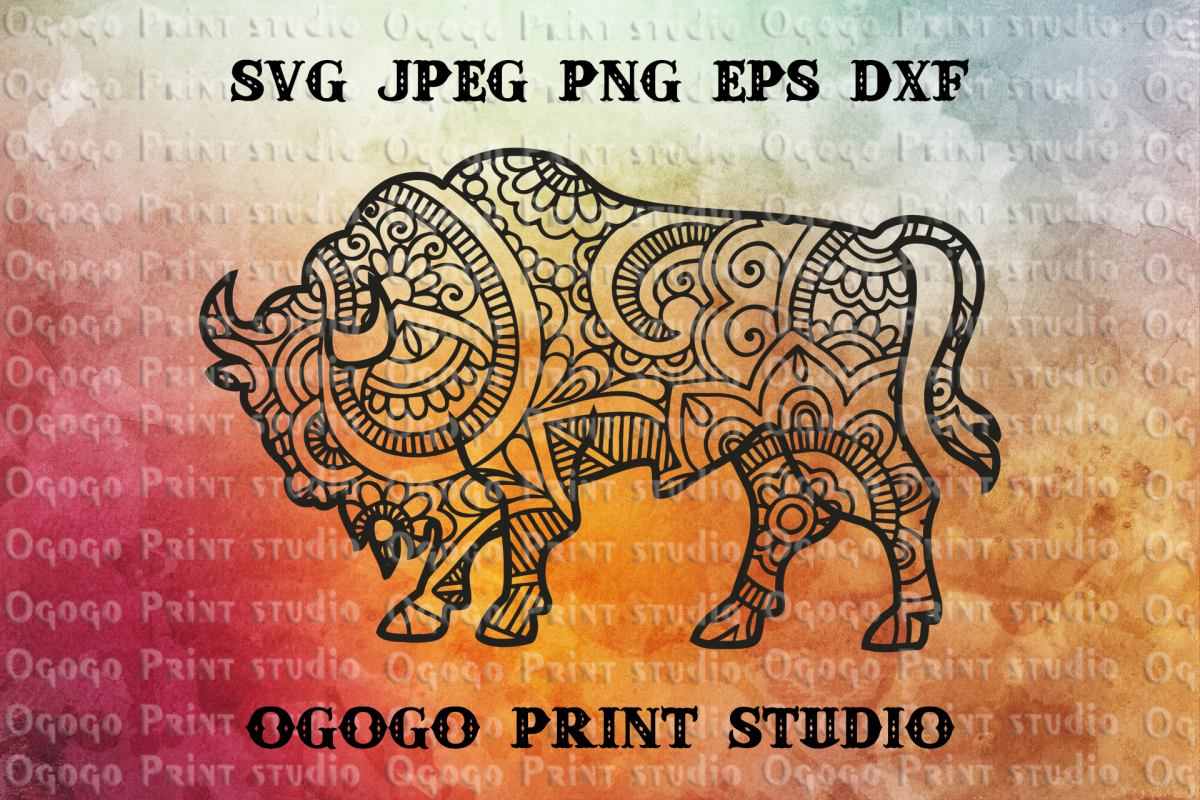 Buffalo SVG, Zentangle SVG, Animal svg, Bison Dxf, Mandala example image 1